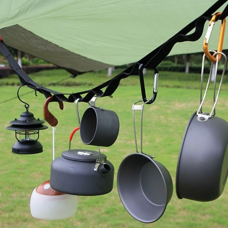

Heavy Duty Camping Storage Strap Hanging Rope with 19 Hooks Adjustable Outdoor Clothesline Hammock Straps Easy to Use