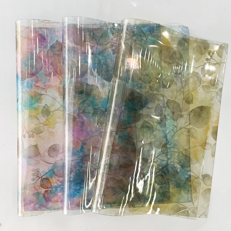 

Transparent Faux Leather Sheets Tie-dye art printed Synthetic Leather Fabric Roll for DIY Earrings Hair Bows Handbags Crafts