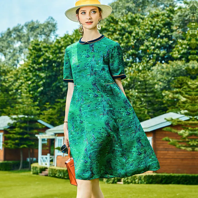 Тяжелое шелковое платье для женщин лето 2022 тонкая юбка с чернильным принтом
