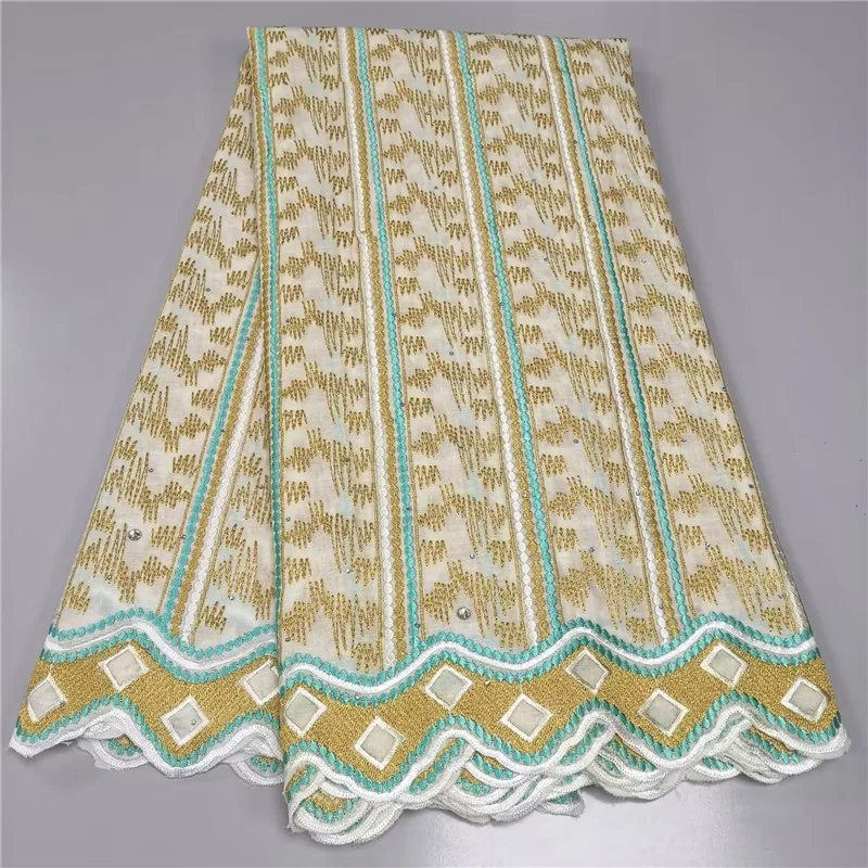 

Latest African 100% Cotton Lace Fabric 5Yard Swiss Voile Cloth Nigerian Embroidery Material Tissu Africain Broderie Coton YC54