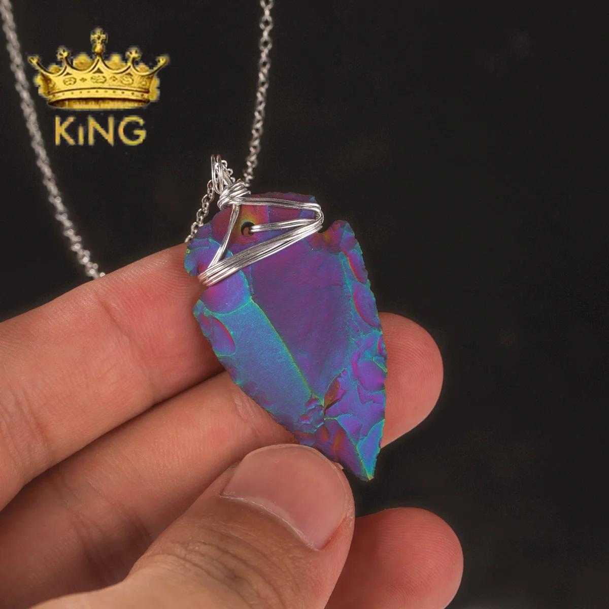 Ожерелье ручной работы с подвеской из натурального агата и титана