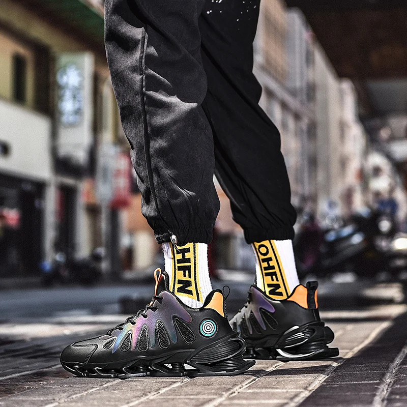 Reflective Men's Casual Sports Shoes Elasticity Cushioning Male Baskets Sneakers Lightweight Breathable Mesh Plus Running Shoes