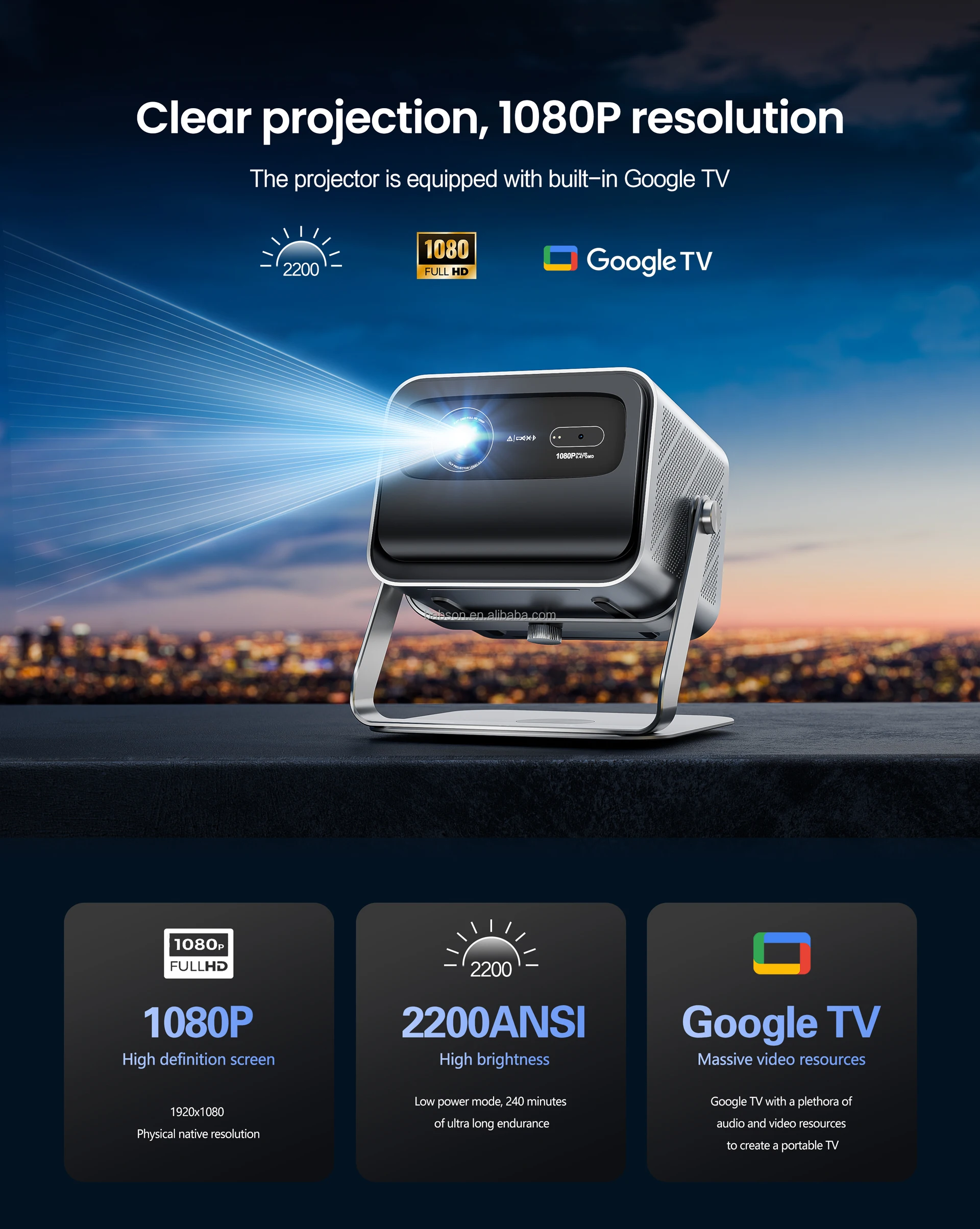 Sky 909 TOUMEI Android 11.0 Домашний кинотеатр DLP проектор X6 2200 ANSI 1920*1080P 4K Google TV Ti DMD WIFI DLP Смарт-проектор (art.: 3920dd1850a51) - 3920dd1850a51