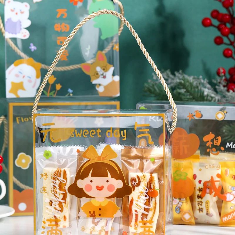 

Cartoon Transparent Handheld Packaging Box Candy Kindergarten Snacks Handheld Bag Cake Dessert Gifts Transparent Packaging Box