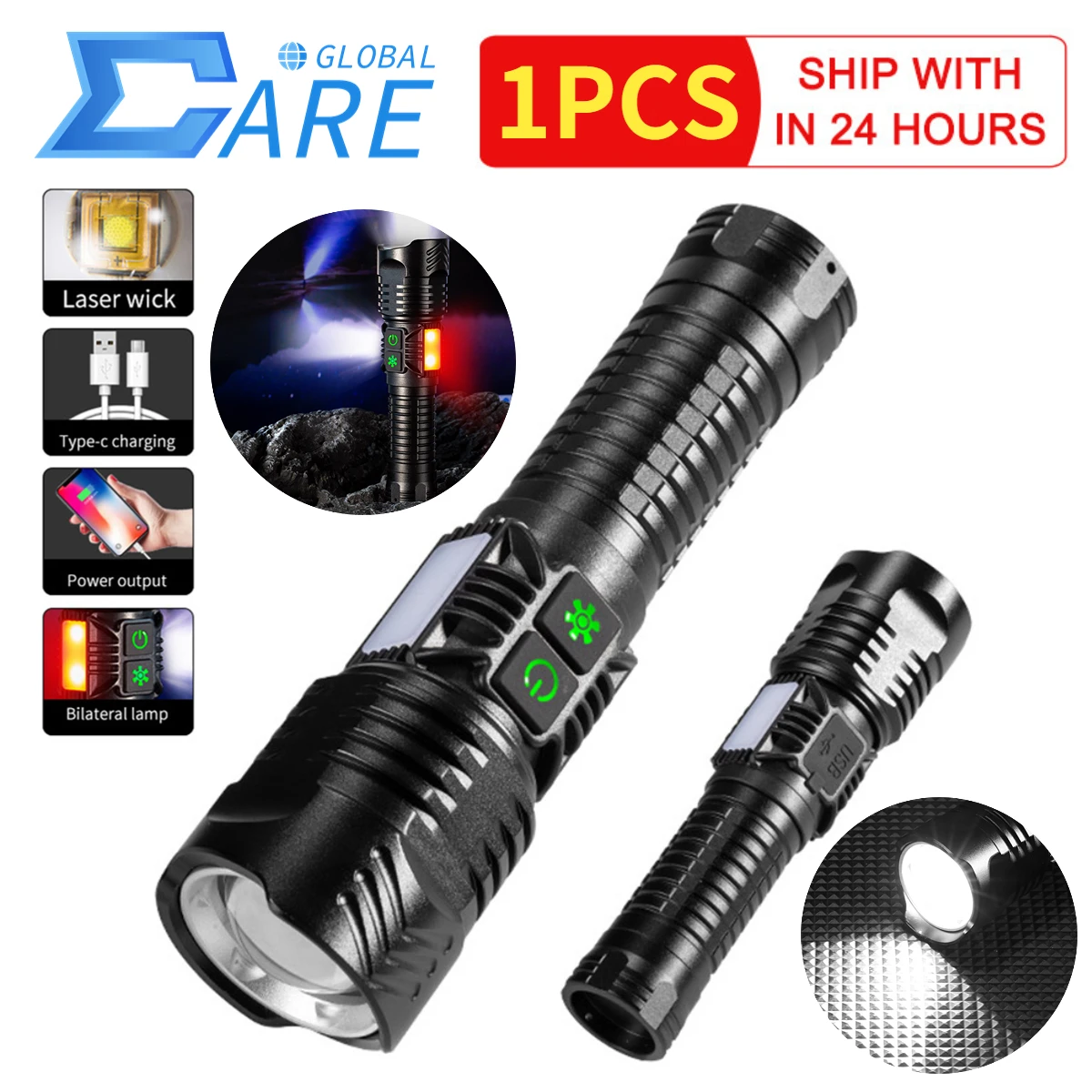 

10W Mini Led Flashlight Torch Portable Powerful LED Lamp 8 Gear Telescopic Zoom Waterproof Camping Lantern LED Light For Outdoor