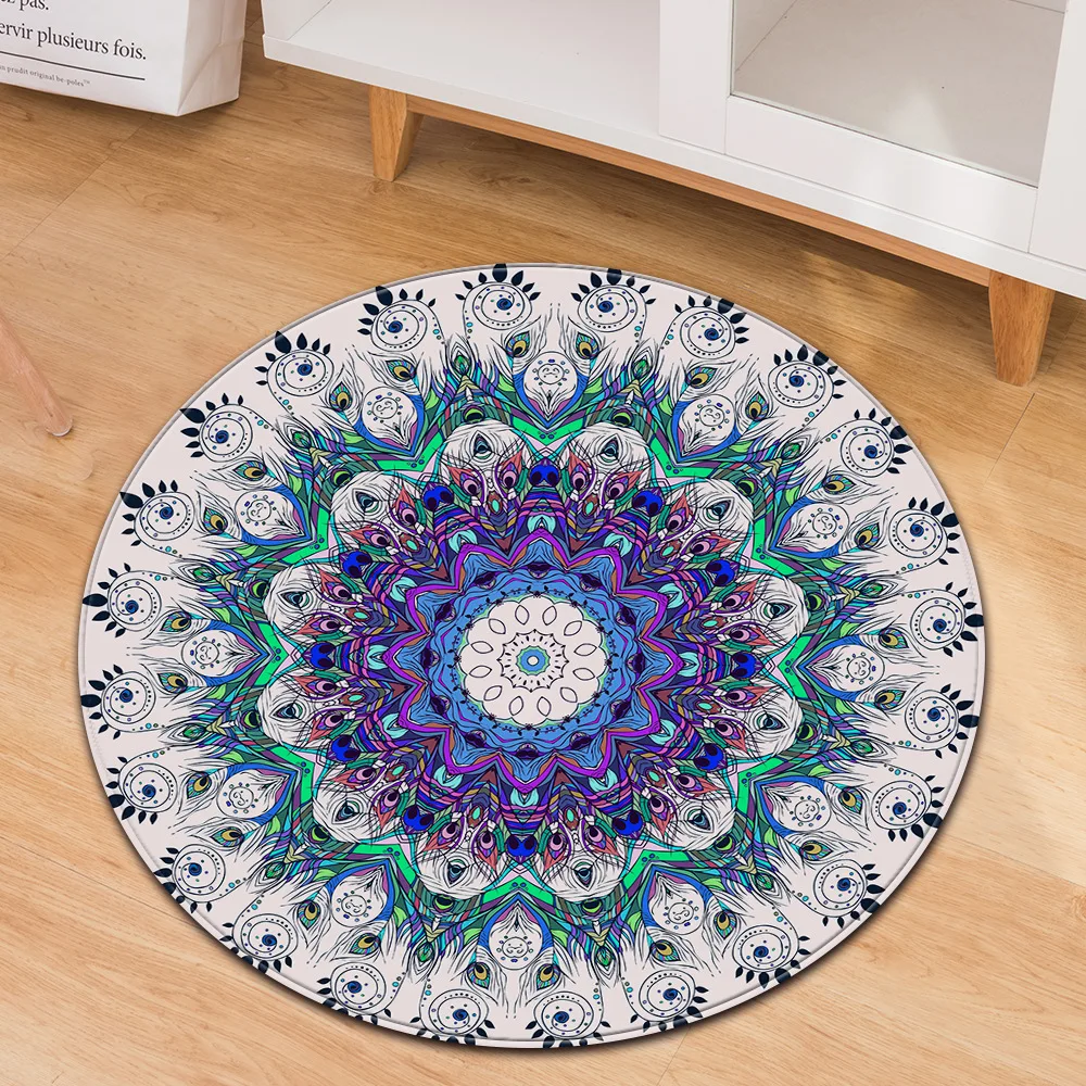 Bohemian style psychedelic geometric printing non-slip round carpet floor mats bedroom living room home decoration | Дом и сад
