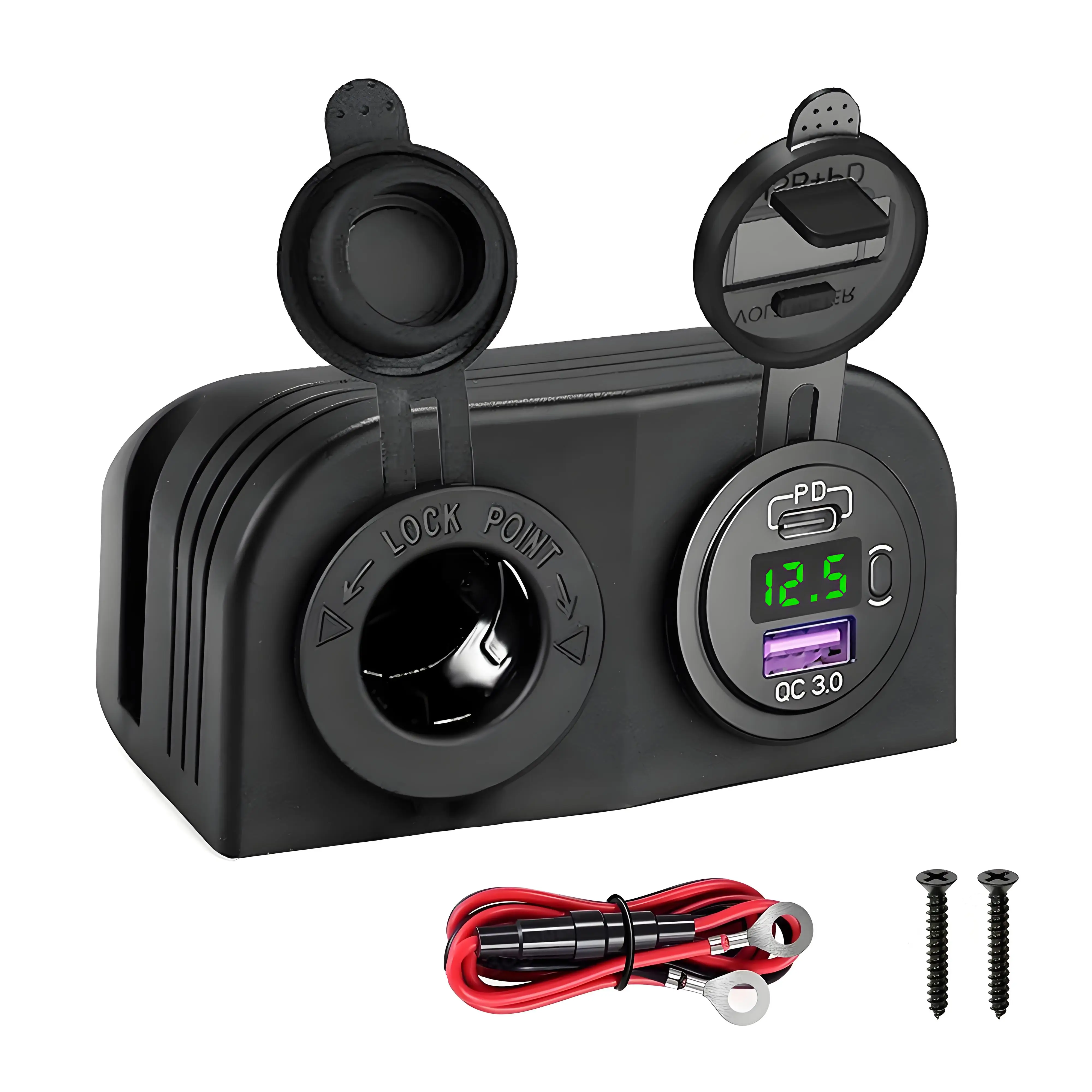 

Панель типа палатки, 12 В, USB-розетка, зарядное устройство, разъем PD Type-C и порт QC3.0 со светодиодным вольтметром и переключателем, водонепроницаемый для автомобиля, лодки, морской пехоты