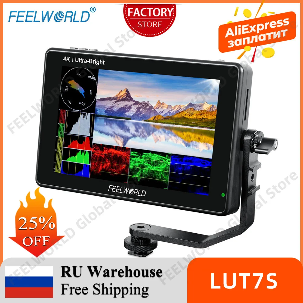 7-дюймовый сенсорный экран FEELWORLD LUT7S 2200nits 3G SDI 4K HDMI 3D LUT полевой монитор Full HD 1920x120 0 IPS монитор для DSLR-камер