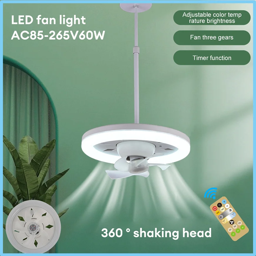 

60W Ceiling Fan E27 With Led Light And Remote Control 360 ° Rotation Cooling Electric fan Lamp Chandelier For Room Home Decor
