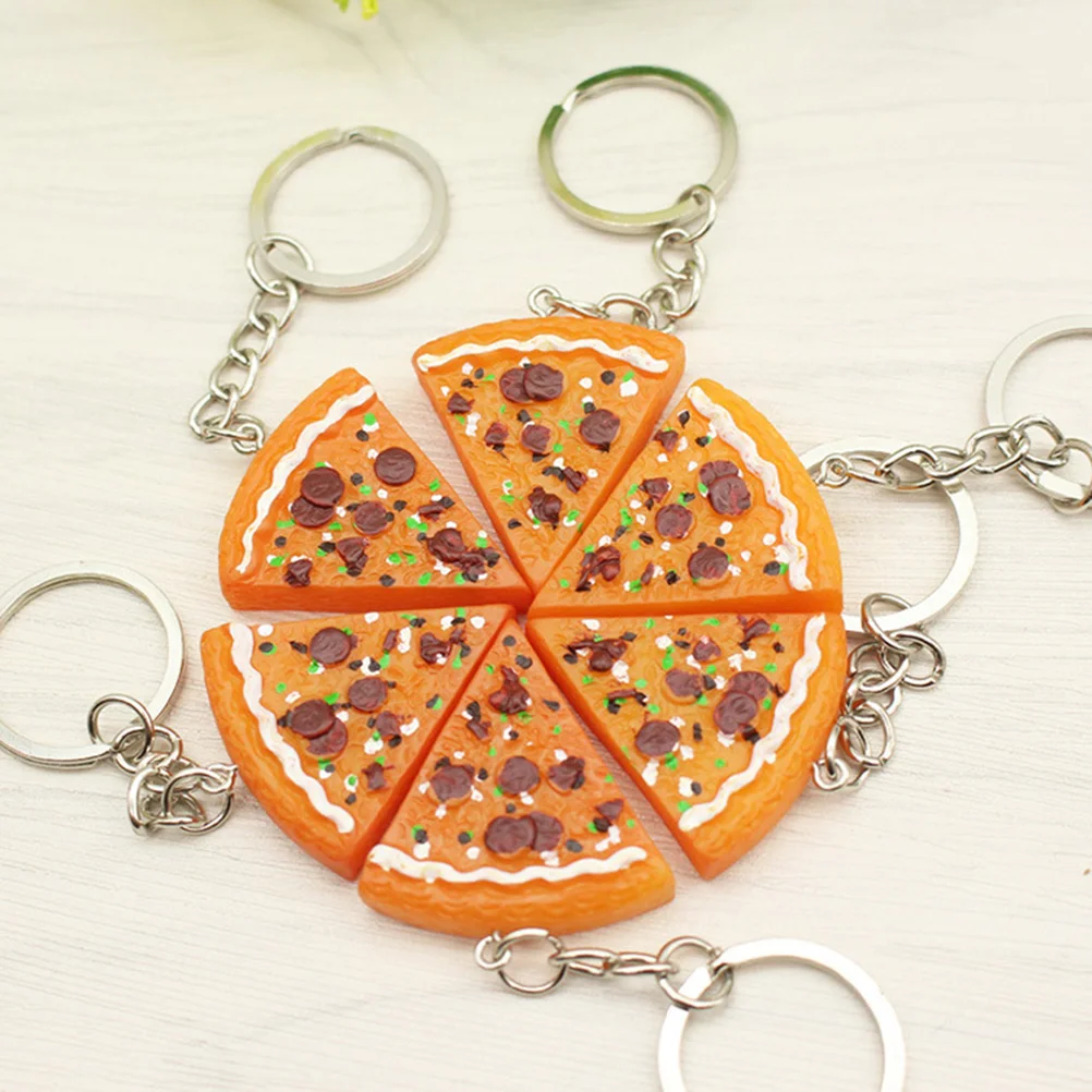 

6pcs Simulation Food Keyrings Pizza Resin Pendants Bag Key Rings Keychains for Girls Boys Car Accessories