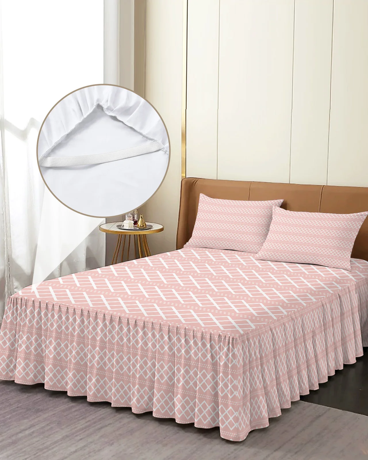 

Розовое постельное белье с геометрической текстурой, эластичное покрывало с наволочками, протектор для кровати, наматрасник, Комплект постельного белья, простыня