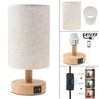 dimmable night light bedside lamp 12w led wooden table lamps with usb charging ports for bedroom study room living room lighting