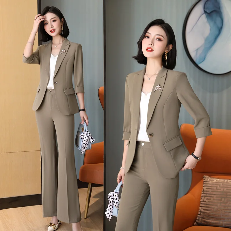 High Quality Elegant Women Blazer 2 Piece Set Commuter Suit Spring and Summer New Female Office Suit Jacket Casual Flared Pants