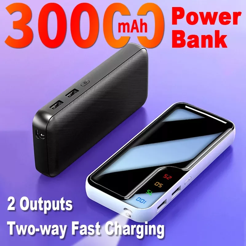 

NEW2023 Two-way Fast Charging Power Bank Portable 30000mAh Digital Display External Battery with LED Lamp For iPhone mi
