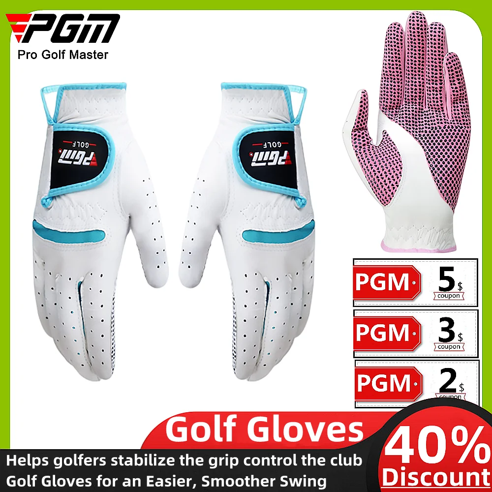 

PGM 1 Pair Golf Ladies Gloves Sheepskin Breathable Non-Slip Ladies Golf Gloves Steady Grip Training Competition Sportswear ST007