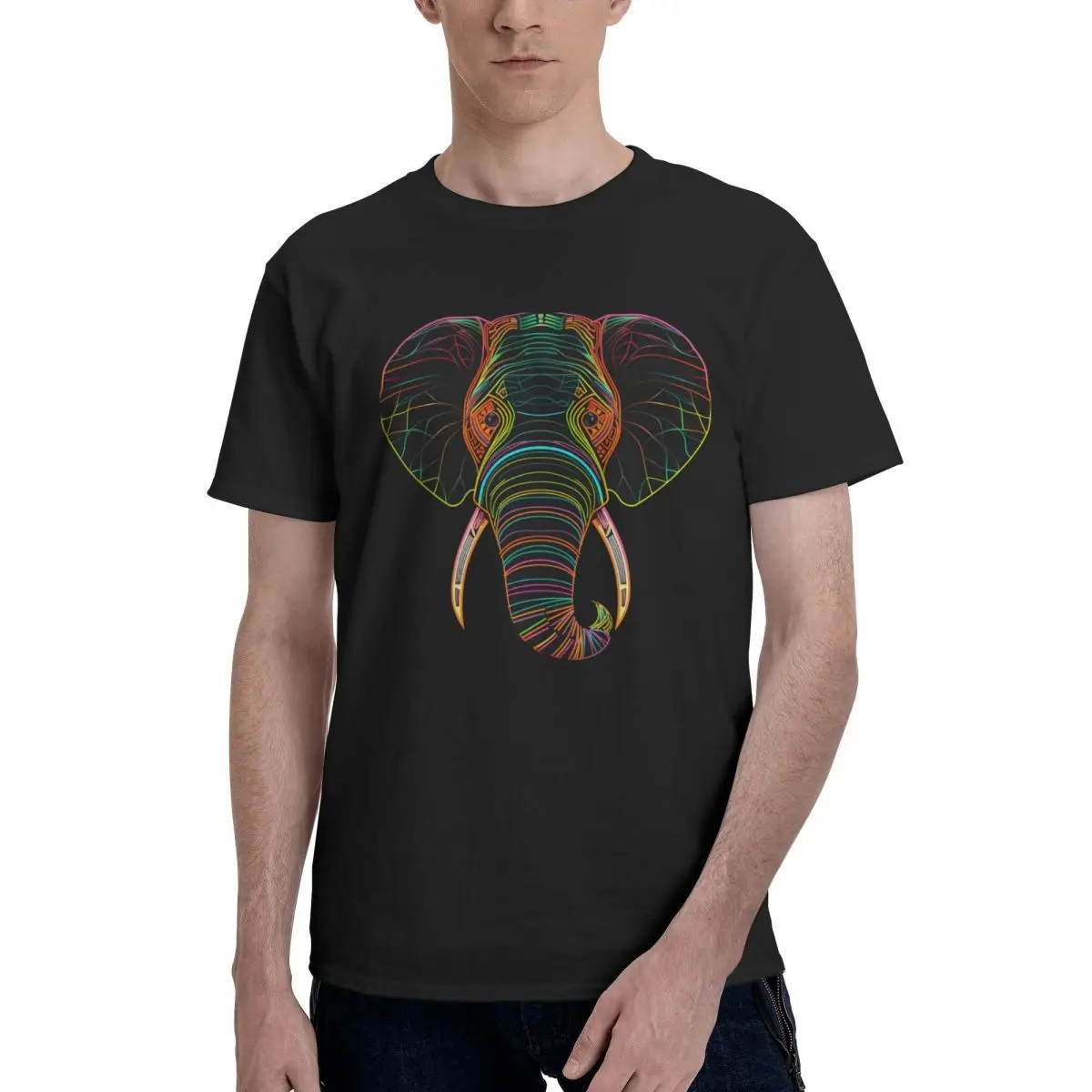 

Elephant T-Shirts Neon Illustration Minimalist Trending Cotton T-Shirt Round Neck Design Kawaii Tees Summer Oversize Tops
