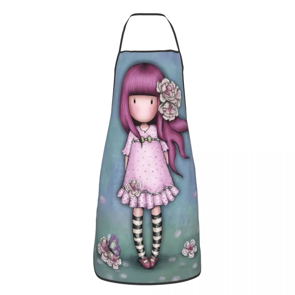 

Милый цветочный фартук в стиле унисекс для Санторо, фартук для шеф-повара, кухни, приготовления пищи, мультяшная картина для девушек