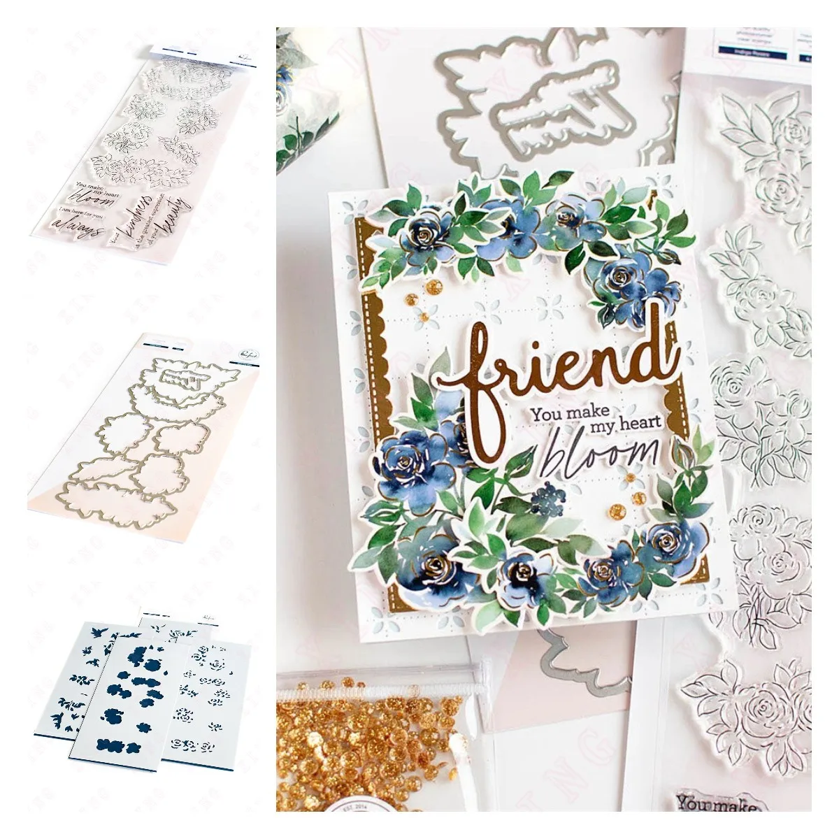 

Diy Scrapbook Paper Craft Deco Album 2022 Christmas New Metal Cutting Dies Silicone Stamp Layering Stencil Set Indigo Roses Mold