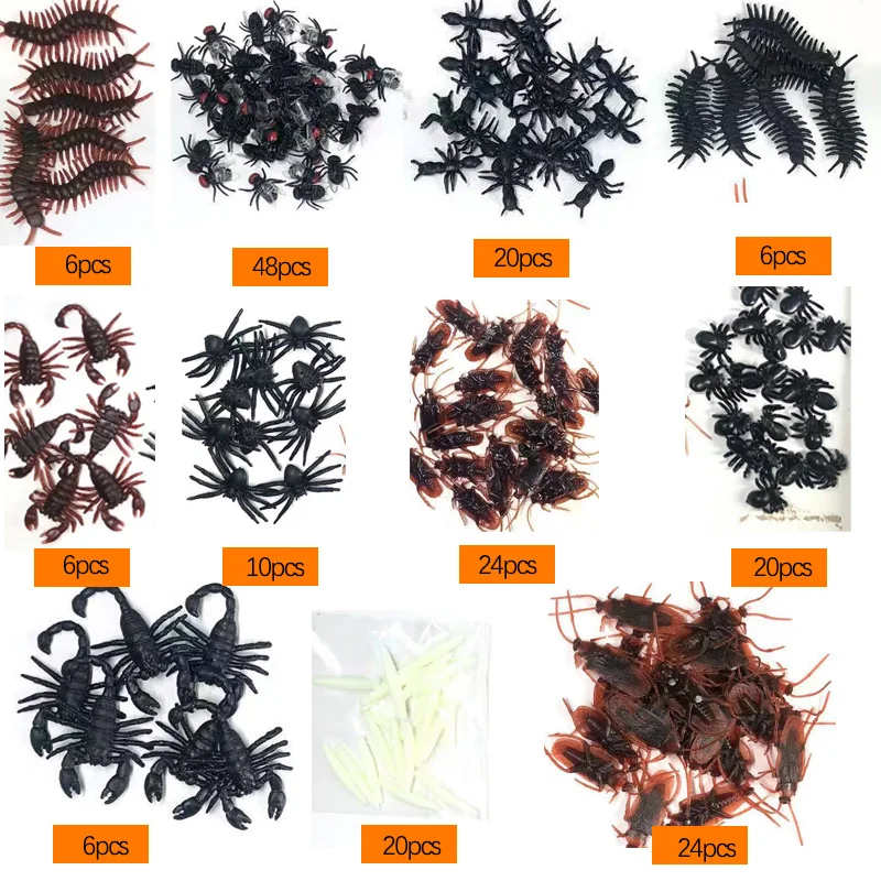 

190pcs Realistic Bugs Spiders Scorpions Cockroaches Plastic Fake Insects for Halloween Party Fool's Day Trick Prank Toy Decor