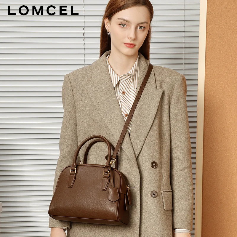 Фото LOMCEL 153 Новая женская сумка из натуральной кожи, минималистичная, в стиле боулинг, премиум-класса, большая вместимость, на плечо. №3
