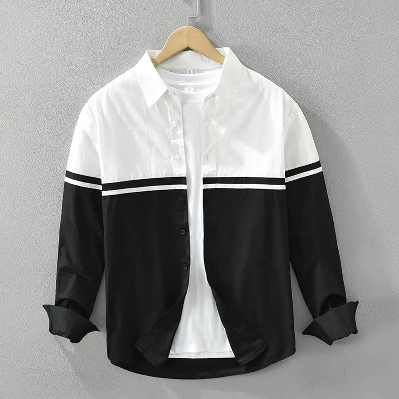 Мужская рубашка с длинным рукавом Повседневная Свободная контрастных цветов в