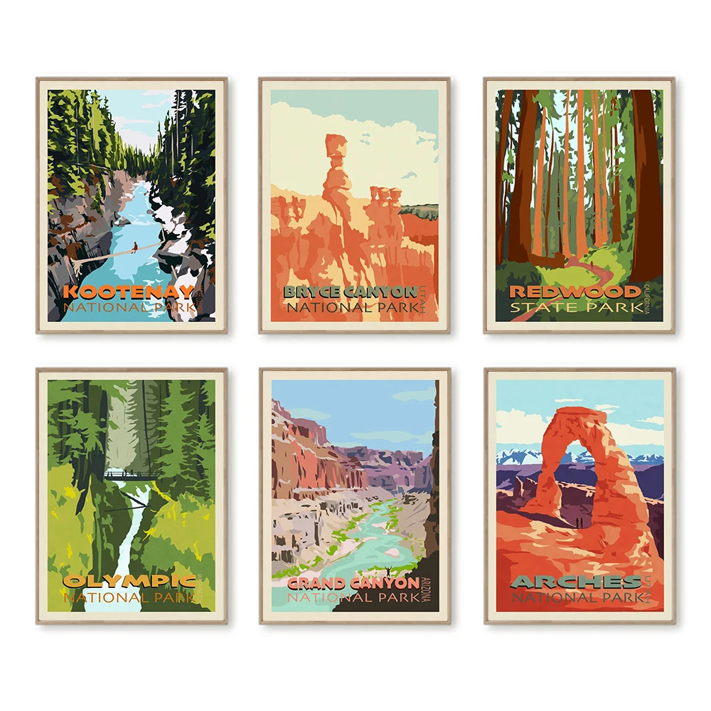 Bryce пейзаж Большого каньона Постер и печать винтажные арки Kootenay Картина на холсте