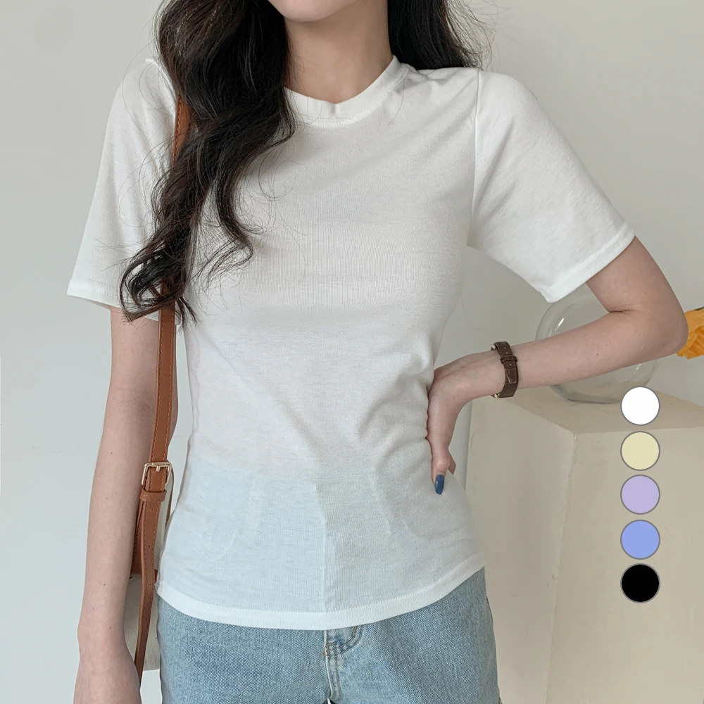 

슬림핏 무지 쫀쫀 반팔 티셔츠