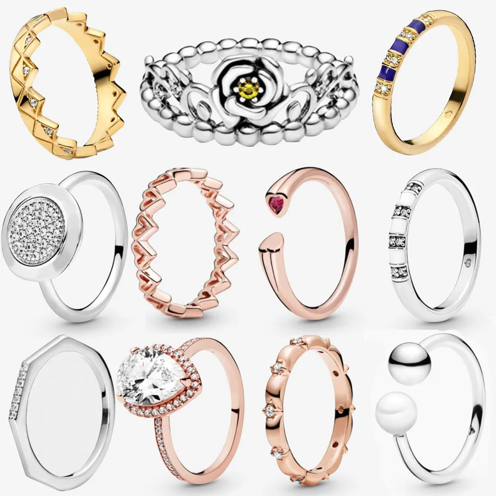 

Women Silver Finger Rings for Women Original 925 Sterling Silver Cocktail Ring Geometric Cubic Zircon Heart Wedding Jewelry