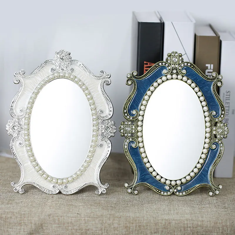 

Makeup Standing Mirror Home Design Nordic Irregular Desk Portable Korean Blue Dressing Mirror Macrame Espelho Antique Home Decor