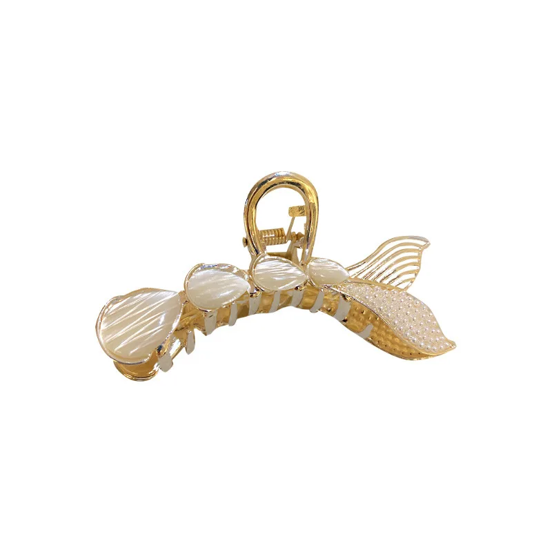 

Korean Fashion Opal Pearl Fish Tail Catch Hair Clip Metal Elegant Temperament Back Head Shark Clip Hair Accessories