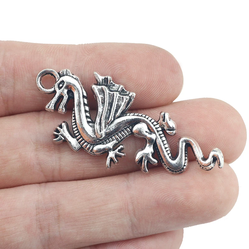 

6 Pieces 20*25mm Antique Silver Color Dragon Wicca Charms Keychains For DIY Jewelry Making