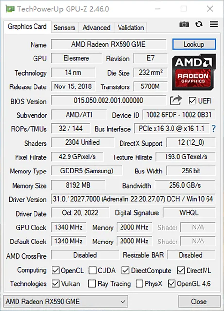 MLLSE AMD RX 590 GME 8GB Gaming Graphics Card GDDR5 256Bit PCI Express 3.0 ×16 8Pin Radeon GPU RX590 Series placa de video 6