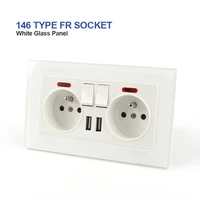 fr standard wall socket 16a household with switch indicator usb dual power port tempered crystal glass panel ac110 250v