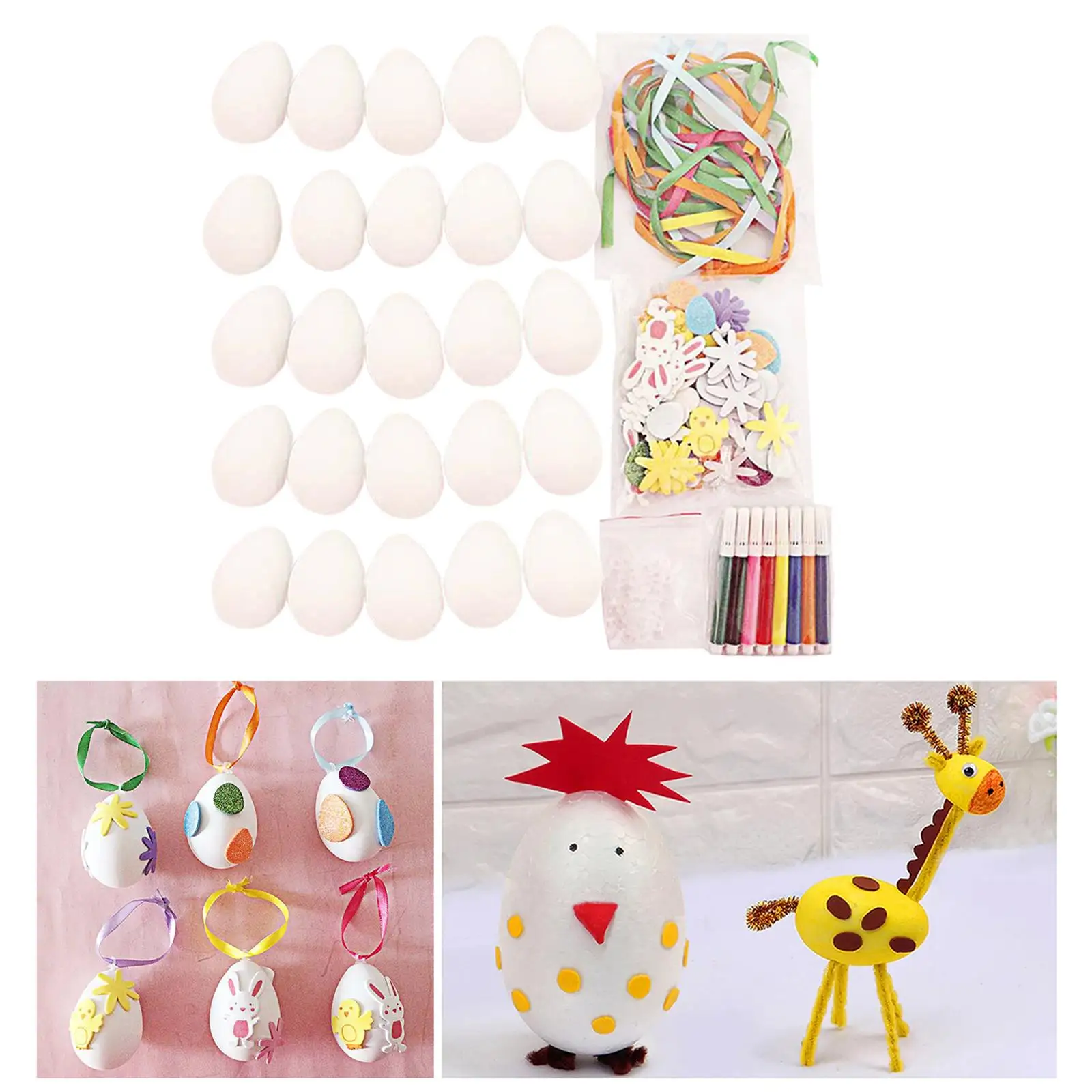 Artificial Easter Eggs Craft Set , ,Foam  Blank Eggs ,W/  Pen ,Graffiti Painted Hanging Ornaments for Children Kitchen Decor images - 6