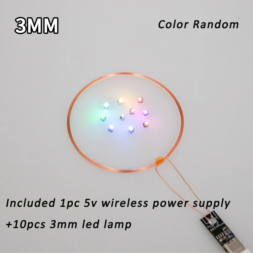

DIY 1pc 5V Wireless Induction Power Supply Led Module Set Model with 10pcs Random Color led Lamp No Wiring Modification