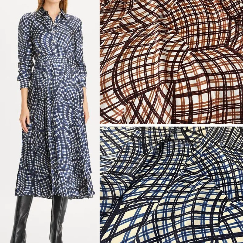 

Europe And America Fashion Stripe Lattice Printed Twill Polyester Fabric For Women Dress Blouse Handmade DIY Cloth Sewing