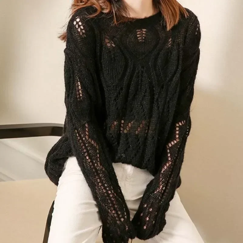 Жіночий мохеровий светр ZHUANQING Білий в'язаний оверсайз пуловер з довгими