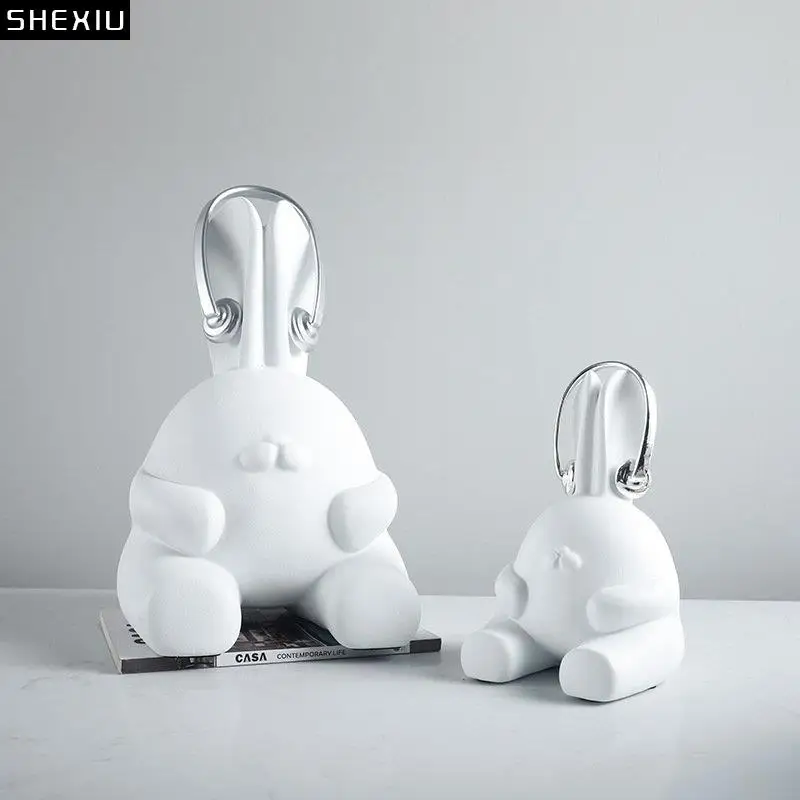 

Наушники в виде кролика, статуя абстрактного искусства, украшение для стола, ремесла из смолы, скульптура в виде кролика, декор для комнаты в эстетике