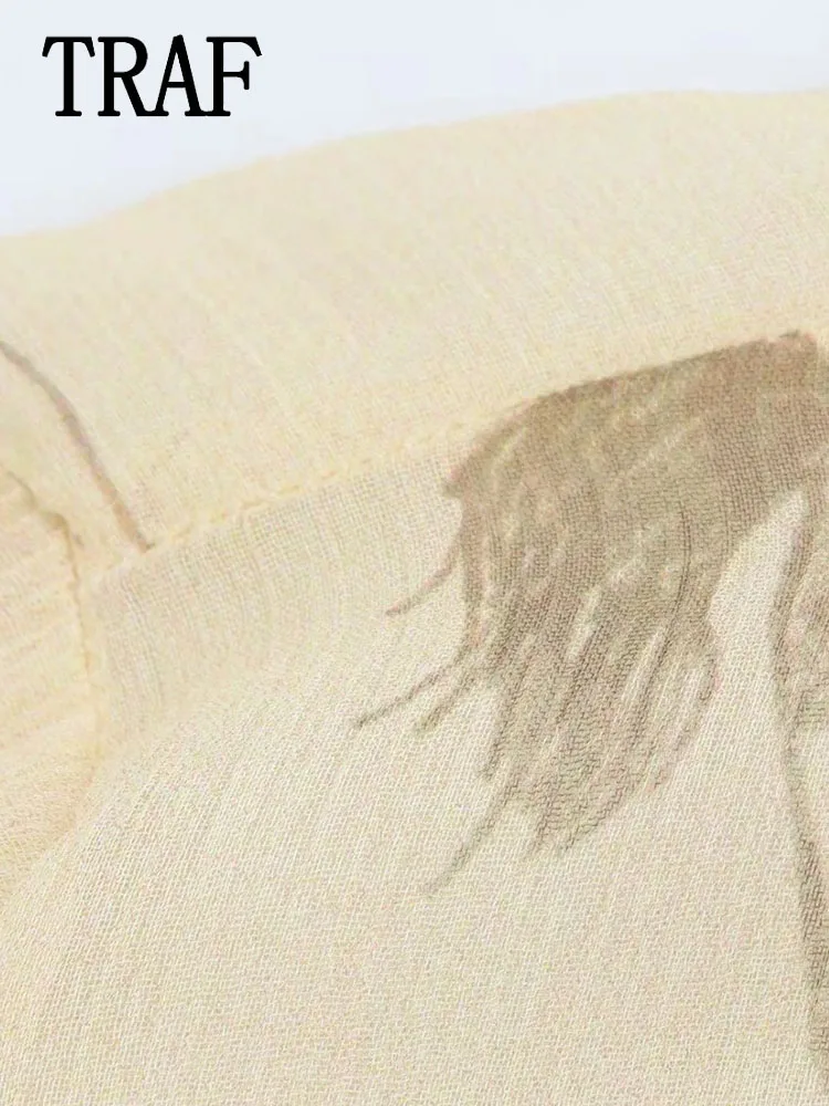 TRAF женская рубашка с принтом модная элегантная однобортная уличная длинными