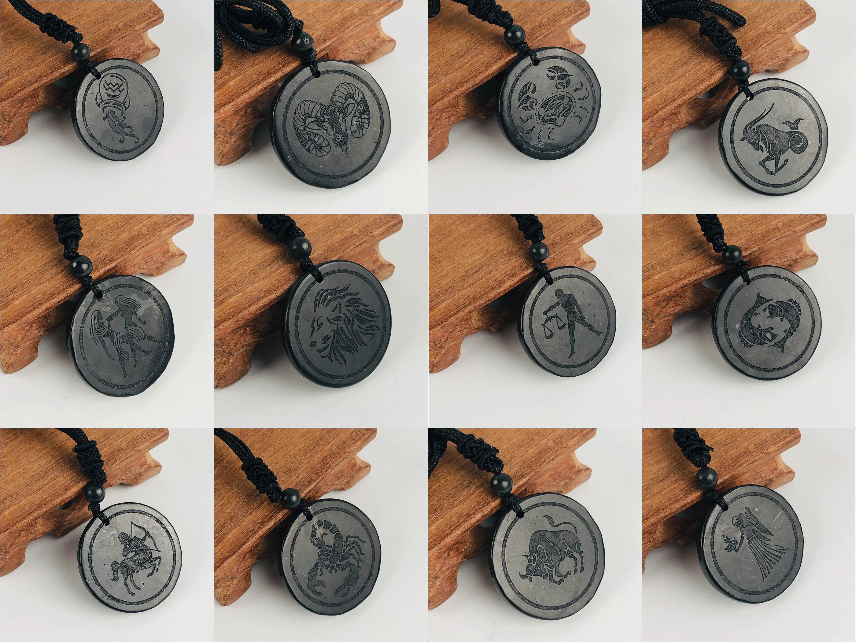 CHENYISHI 35mm Shungite Pendant with Zodiac Signs - Natural Stone Constellation Necklace for Healing and Spiritual Protection