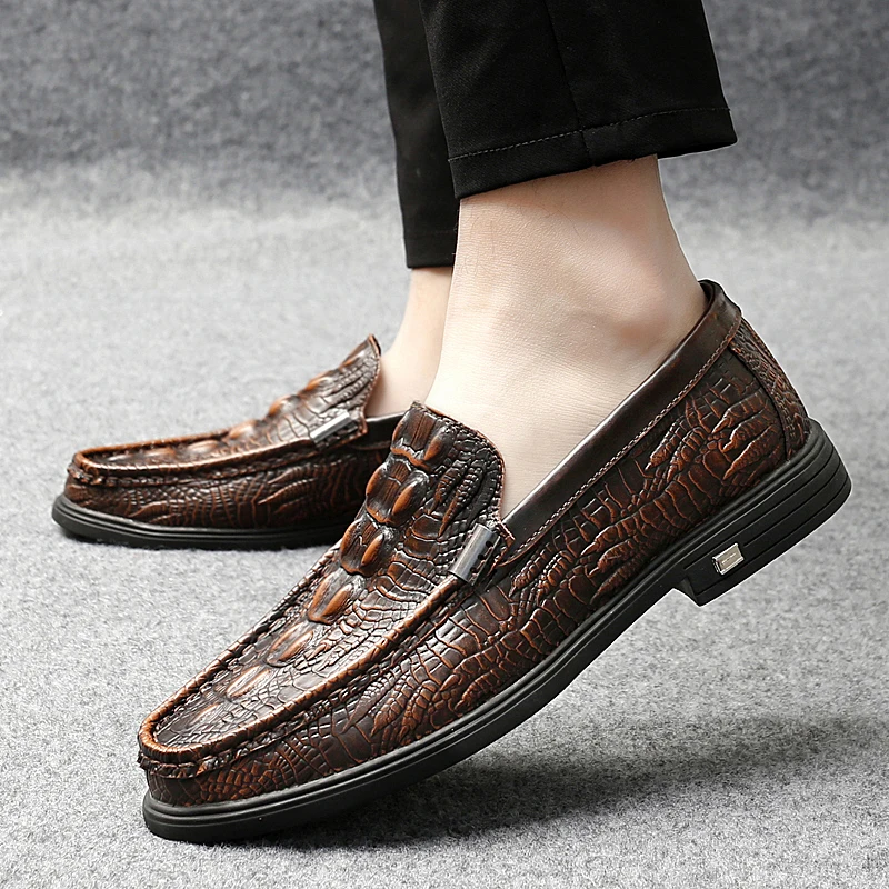 

WEH crocodile skin loafer shoes men luxury leisure genuine leather slip-on moccasins handmade man casual shoes drive walk