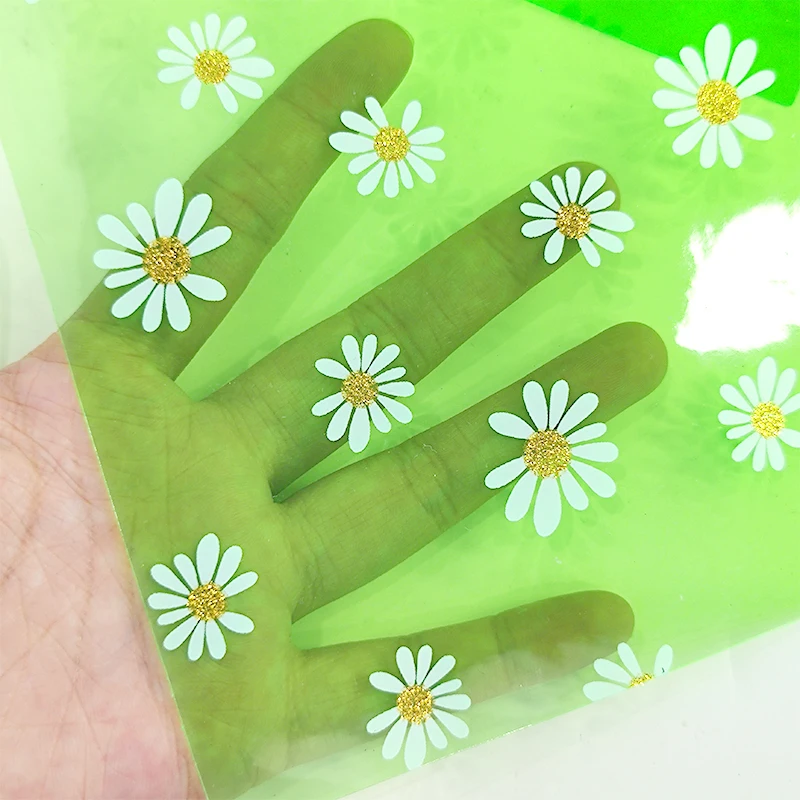 

Transparent PVC Daisy Flower Printed Colored Soft Plastic Film Fabric for Making Notebook Covers Protector DIY Craft 46*135CM