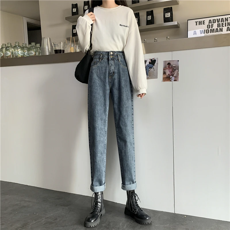 N2011  High waist slim retro nine-point jeans new straight loose daddy pants pants jeans