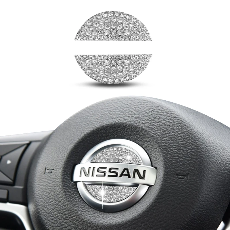 

1Pc Car Steering Wheel Panel Emblem Sticker Diamond Bling Cover for Nissan Rogue Altima Maxima Sentra Titan Versa Juke Murano