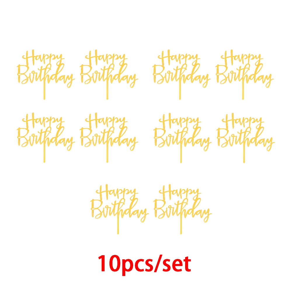 

Блестящие акриловые топперы для торта "С днём рождения", набор из 10 штук