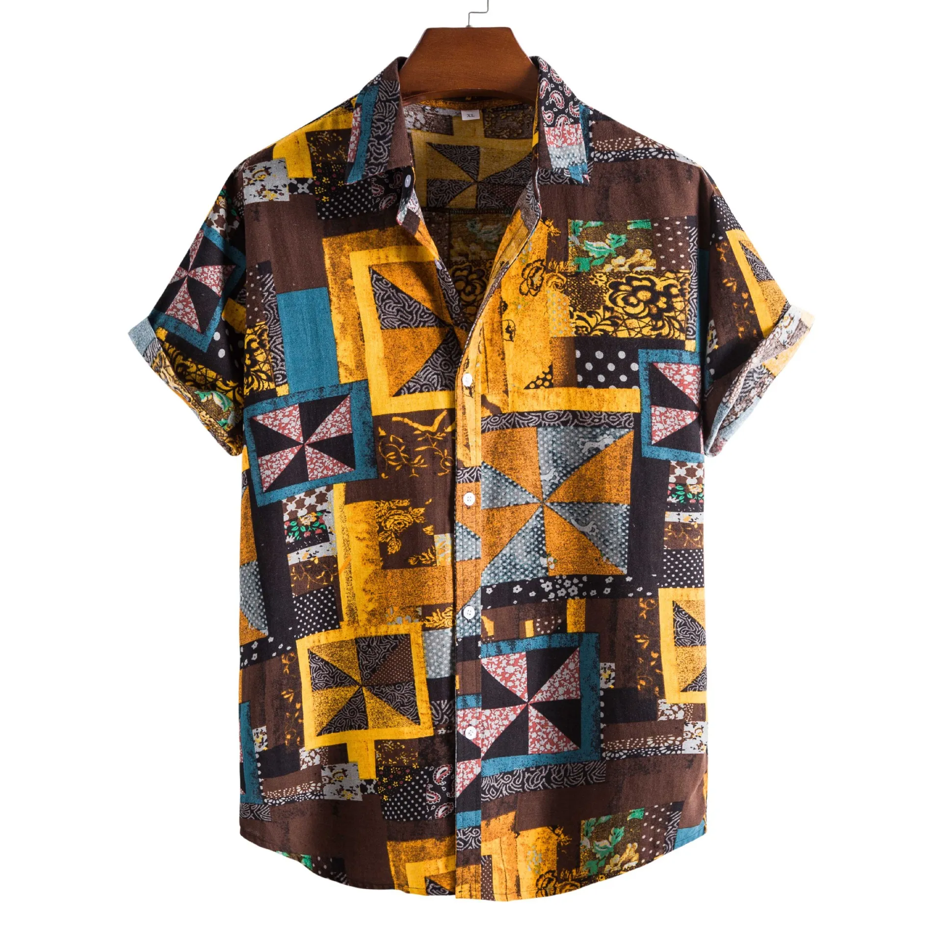 

Womail New Arrival Vintage Cotton Men Shirt Short Sleeve Ethnic Style Flower Print Tops Loose Hawaiian Shirts Men Streetwear