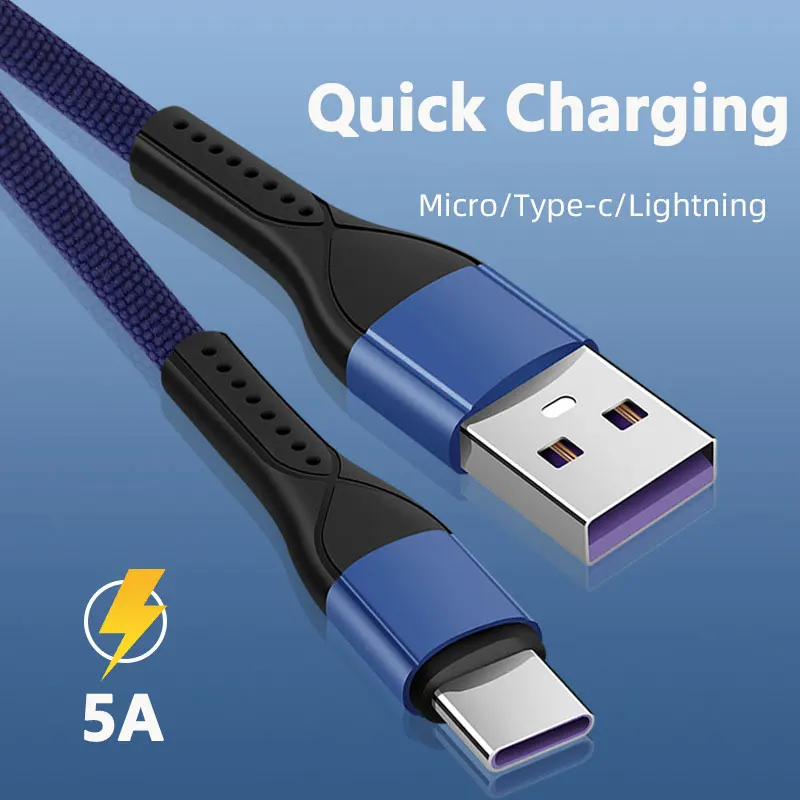 

1 м зарядный кабель 5 А 100 Вт для Huawei/Honor Портативный Micro USB Type C кабель для зарядки для iPhone 14 Samsung