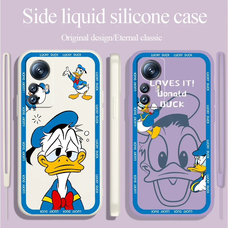 

Disney Donald Duck Case For Xiaomi 12T 12S 12 11 Ultra 11T 10T 9T Note 10 Pro Lite 5G Liquid Rope Phone Cover Shell Capa Coque