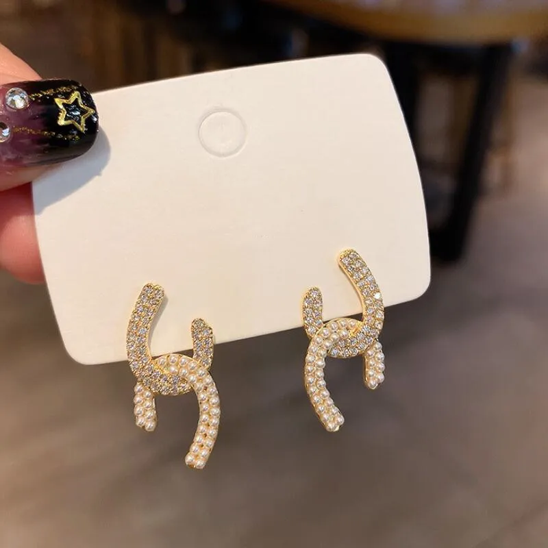 

Personality Rhinestone Geometric Earrings For Women Fashion Girls Jewelry Korean Sweet Hanging Pearl Drop Earrings For Party