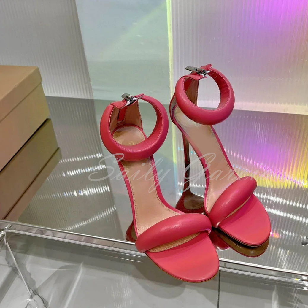 Sexy Banquet Leather Sandals Ladies Brand New One-Line Back Zipper Round Toe Stilettos Gold White Red Sandals Large Size 43